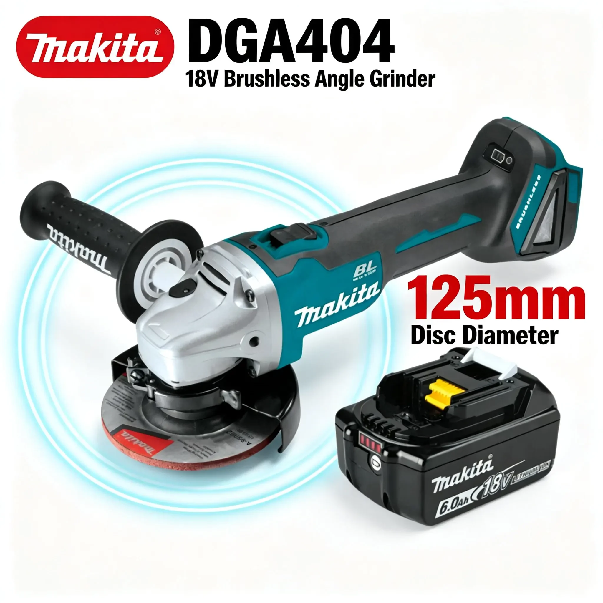 Makita DGA404 Akku-Winkelschleifer 18V Bürstenlos 125mm Schleifwerkzeug für Stahlbearbeitung, Metallschneiden, Rostentfernung, Oberflächenbehandlung und Werkstattanwendungen