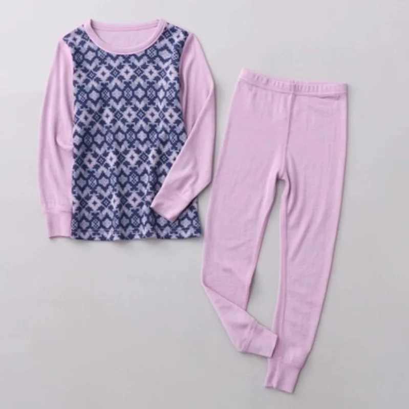 Supersoft Merino Wool Kids Base Layer Thermal Underwear Set 200gsm Long John's Baby Girls Boys Top And Pants Kinsei view 2