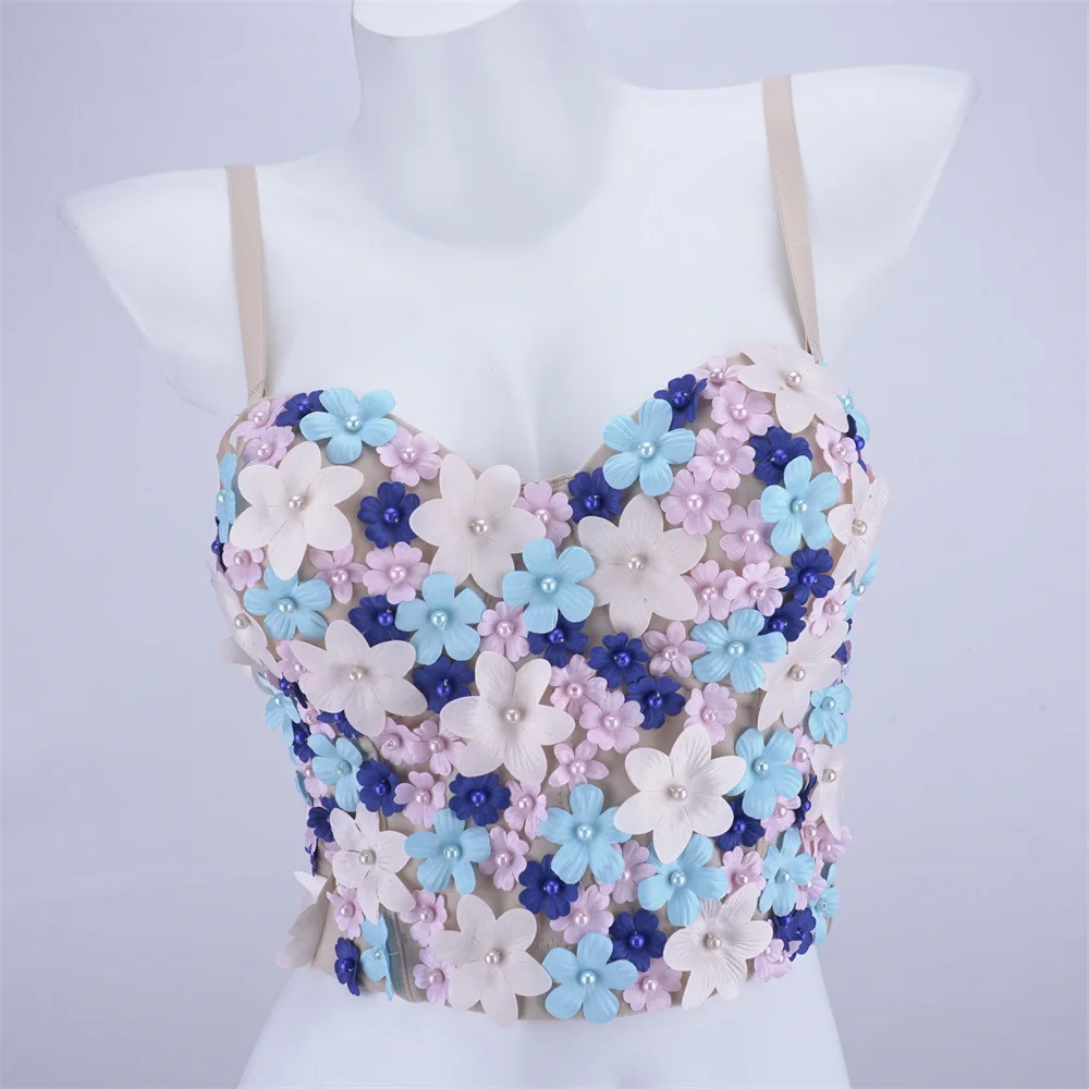 

New Slim Three-Dimensional Flowers Knitted Bust Sweet Wind Outside The Wear Corset Summer Underwear Bottoming Tops