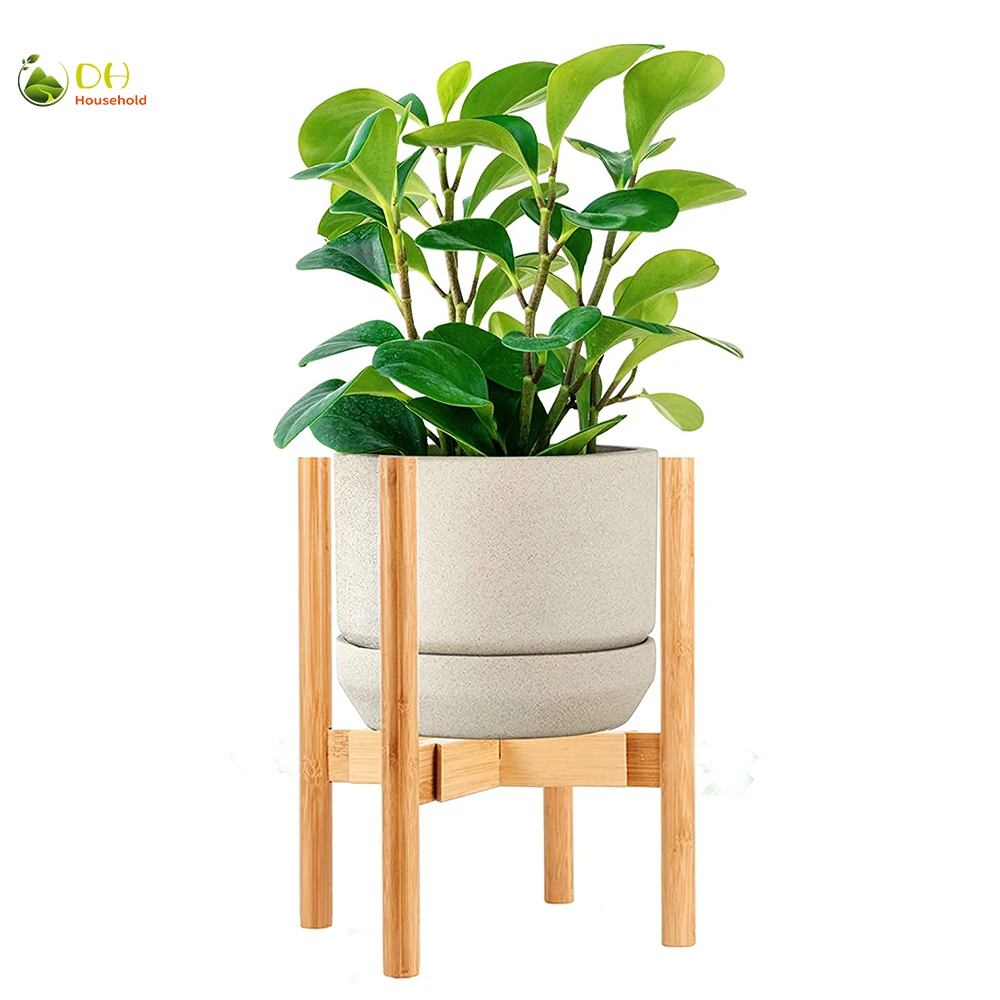 Adjustable Mid Century Modern Floor Indoor Potted Stand 15 Inch Height Bamboo Plant Holder for 8 12 Inch Flower Pot 1 Pack