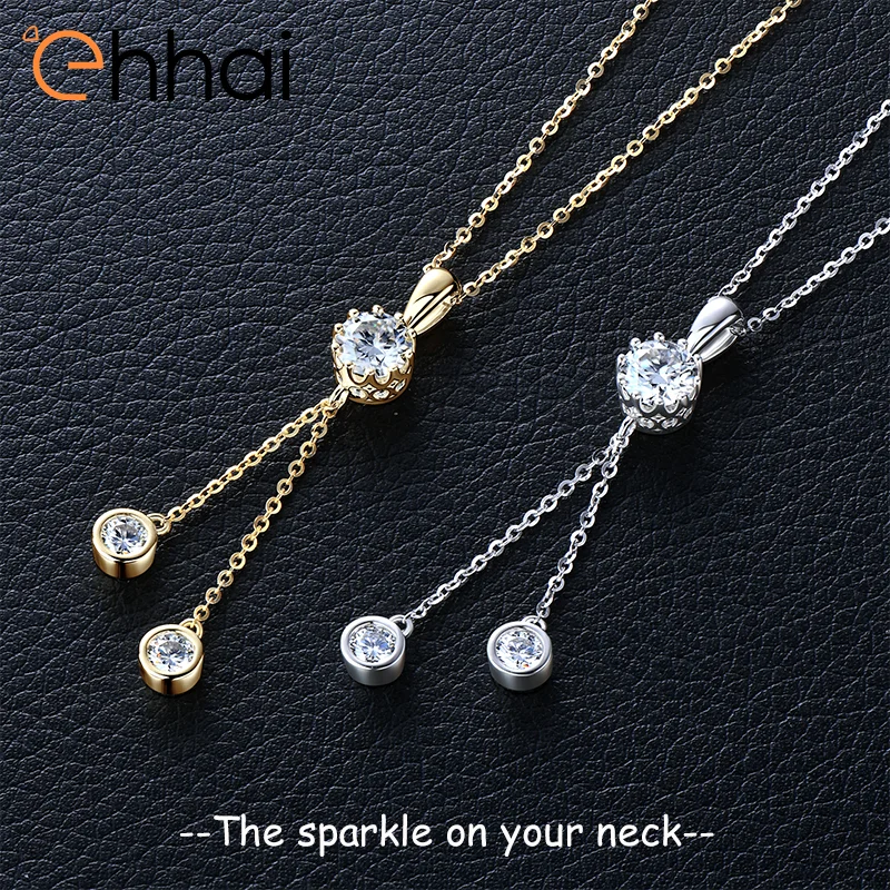 

Ehhai Round Moissanite Crown Tassels Pendant Necklace Chain for Women 925 Sterling Silver Fine Neck Jewelry Wedding Gifts Choker