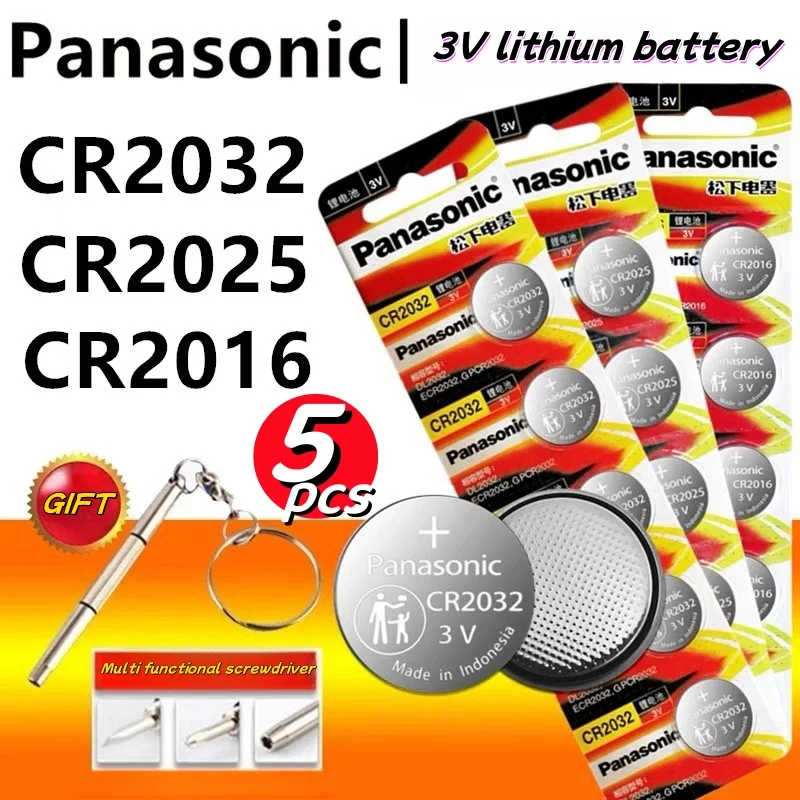 

Original Panasonic 5PCS CR2032 CR2025 CR2016 CR1632 3V lithium battery For Calculator Toy Watch Button cell +Free screwdriver