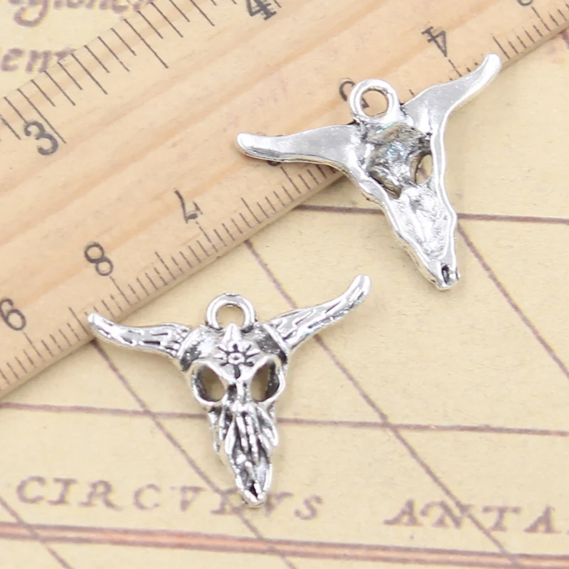 10 sztuk Charms gwiazda czaszka byk głowa wół 22x27mm tybetański kolor srebrny wisiorki antyczne tworzenia biżuterii DIY Handmade Craft — zdjęcie 3