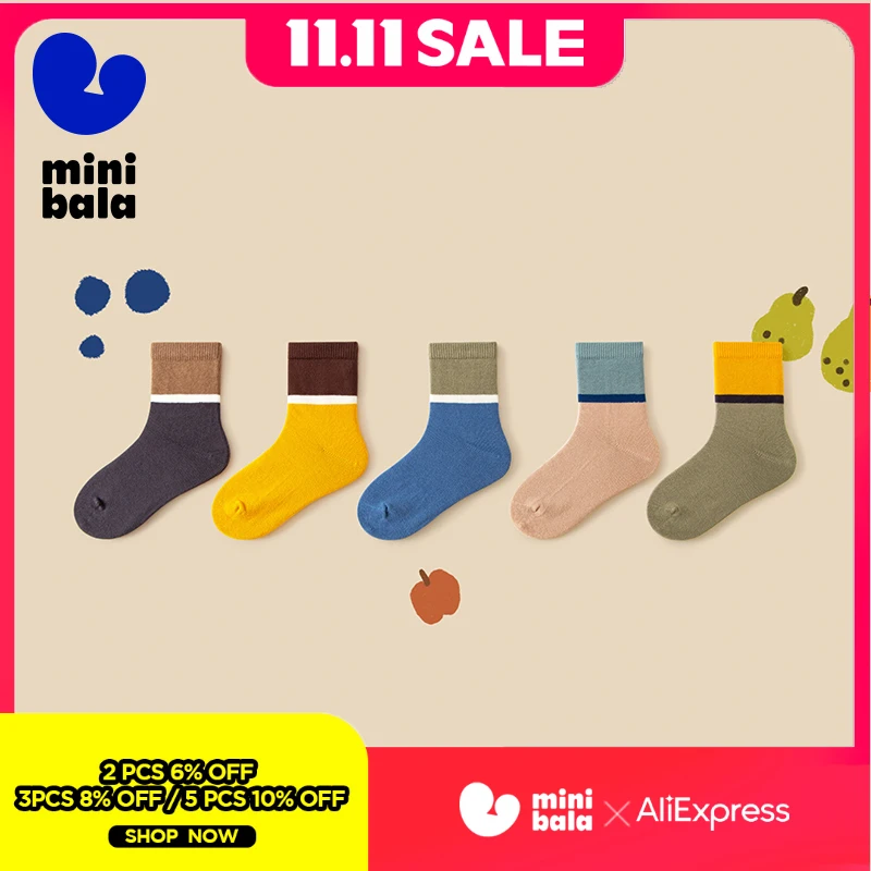 

Mini Bala Unisex Kids Sweat-absorbing Breathable Cotton-elastic Socks Baby Versatile Socks 5-pack