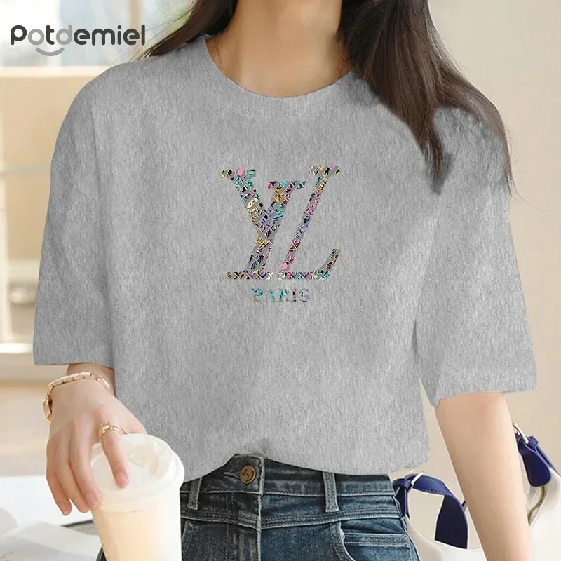 Plus Size Y2k Four Seasons Women\'s Oversized T-shirt Letter Print Women\'s Clothing Fashion Short Sleeve Shirt New Trend Tops