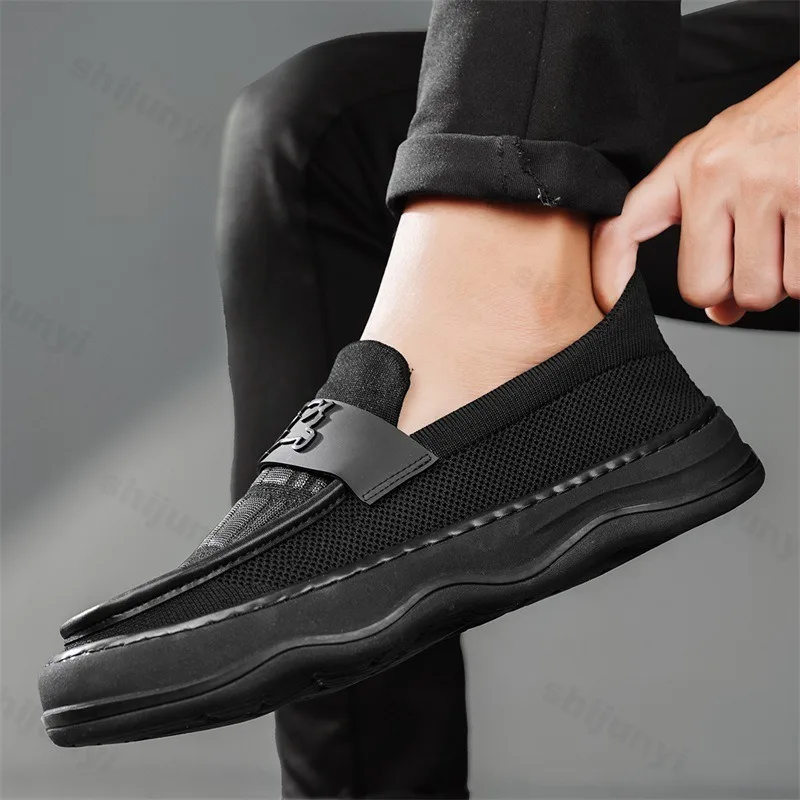 Men's Retro Shallow Mouth Casual Single Shoes 2025 Autumn New Fly Weave Breathable Comfortable Fashion Versatile Chunky Loafers