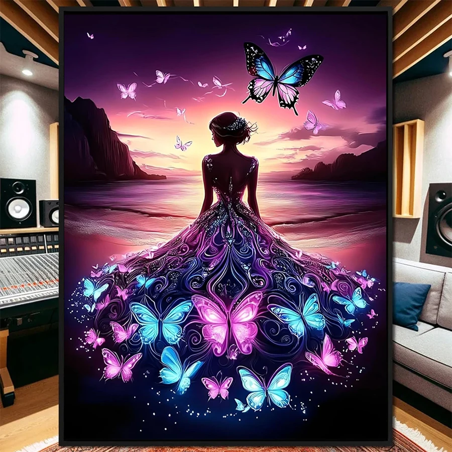 

5D DIY Diamond Painting Kit New Sunrise Beach Beautiful Butterfly Girl Cross Stitch Diy Diamond Embroidery Picture Mosaic Art