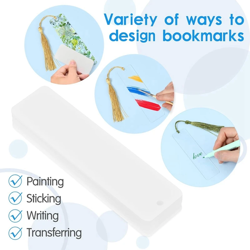 15 Pieces Blank Clear Acrylic Bookmarks With Hanging String, Clear Acrylic Bookmarks With Hanging String Easy Install