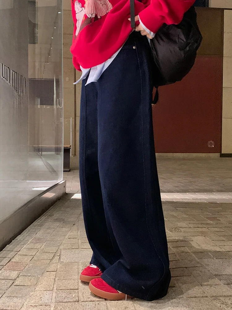 

Удобные зимние брюки с высокой талией и широкими штанинами, 3D-крой, скрывающие недостатки фигуры, из смесового хлопка, для повседневной носки