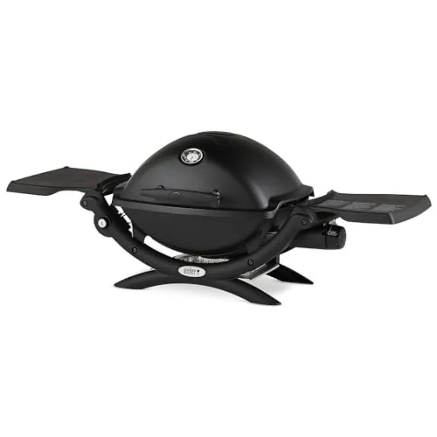 

Q1200 Liquid Propane Portable Gas Grill Black 1-Burner Travel and Camping Grill with Cast-Iron Grates Electronic Ignition 8 500