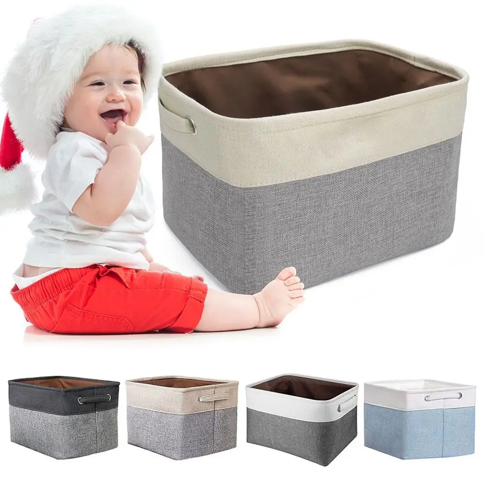 

Прочная льняная Магнитная прямоугольная коробка для хранения, складная с ручками, органайзер для книг