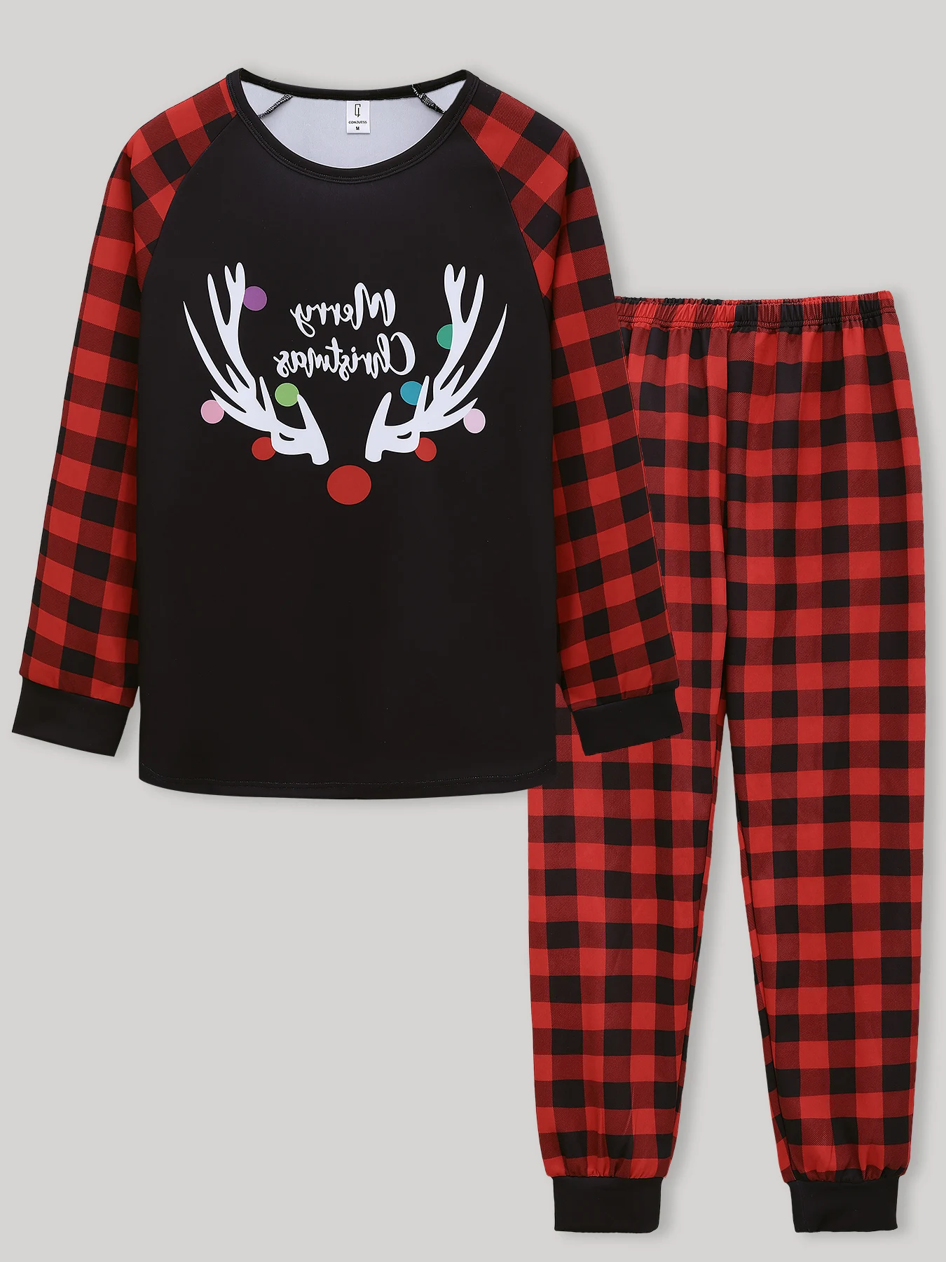 

Men's Casual Plaid Tracksuit, Reindeer Print Raglan Shirt & Tapered Pants for Home