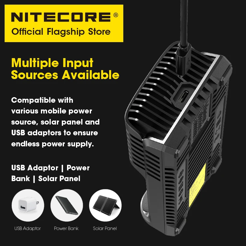 NITECORE UMS2 cargador de batería inteligente USB-C de doble ranura QC enchufe de carga rápida para baterías recargables IMR Li-ion LiFePO4