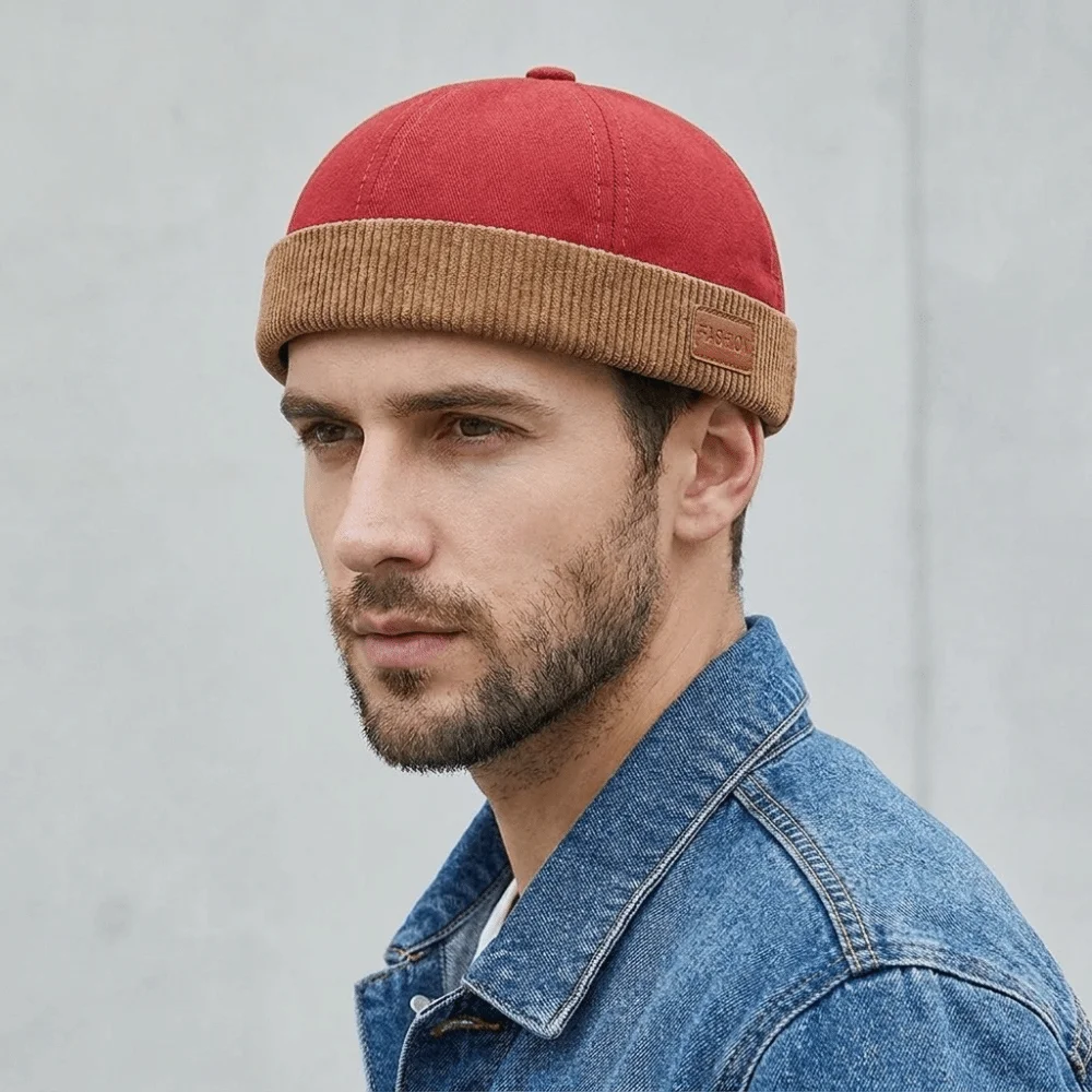 Simple Corduroy Splicing Dome Melon Cap Solid Color Brimless Bucket Cap Adjustable Beanies Landlord Hat Outdoor