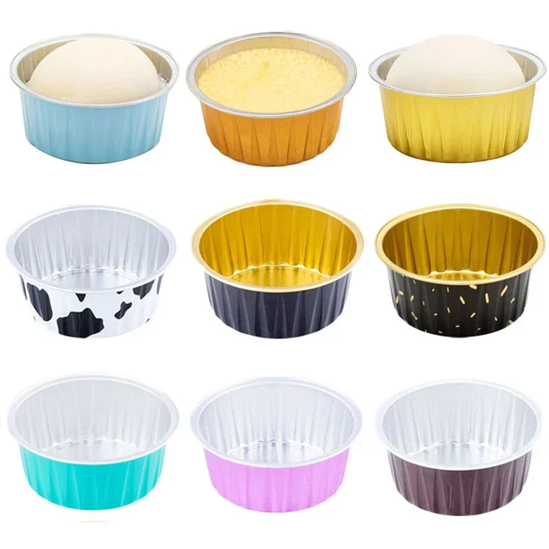 50pcs 125ml Aluminum Foil Baking Cups Muffin Cupcake Dessert Cup with Lids Creme Brulee Cake Egg Tools Pastry Wrappers Case