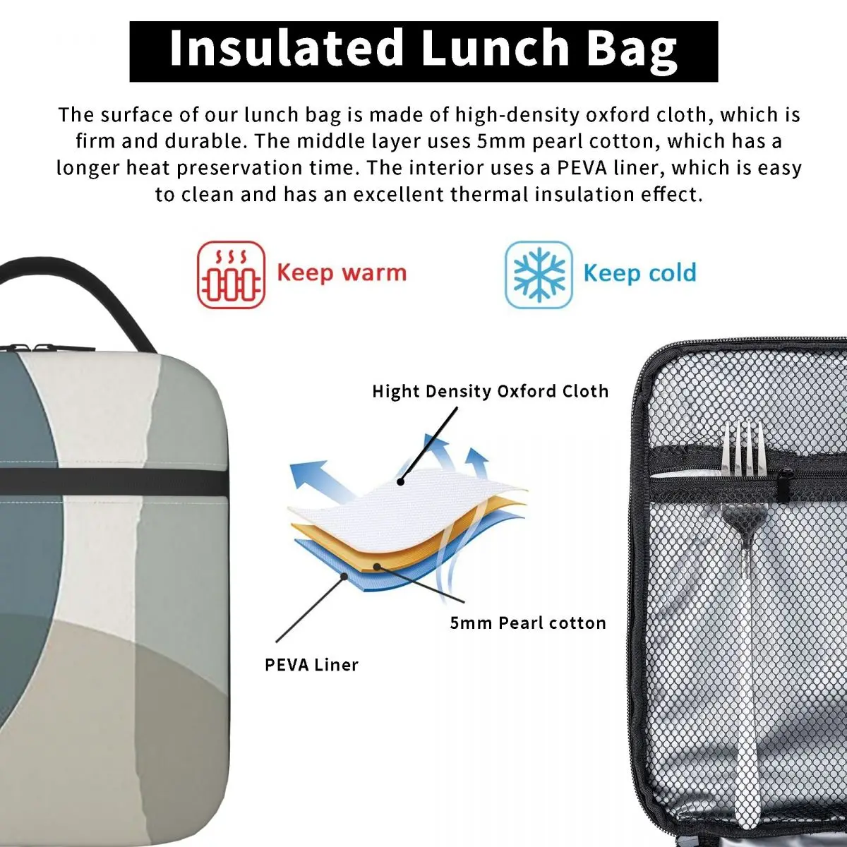 Mid Century Minimali Insulated Lunch Bag for Women Kids Leakproof Food Boxes Thermal Lunch Box Tote