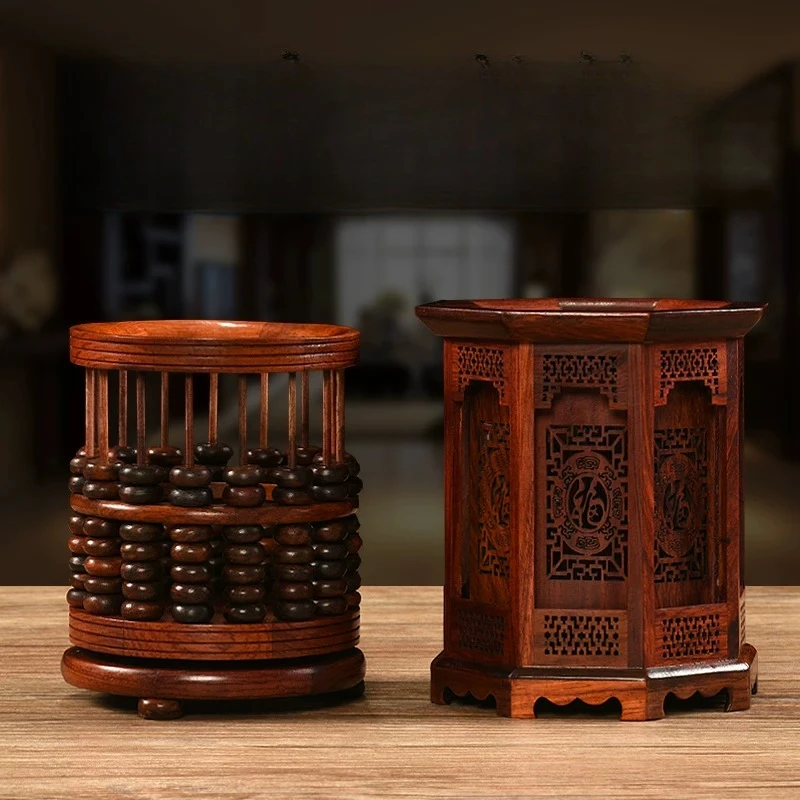 ✨ Vintage Chinese Feng Shui Wooden Desk Organizer Rotating Pen Holder Office Supplies Storage Aesthetic Decor Gift Box
