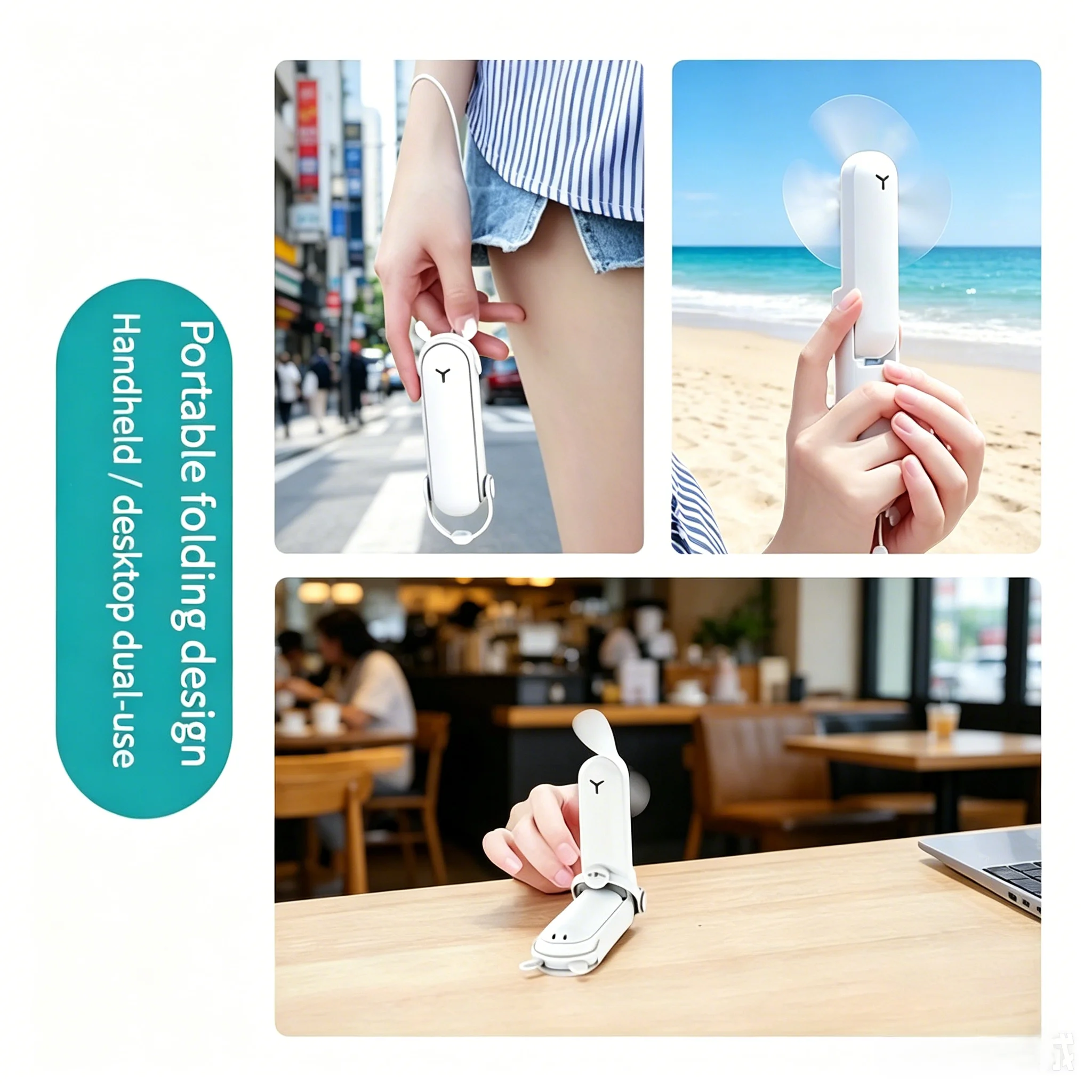 3-in-1 Folding Handheld Fan with Power Bank & LED Flashlight, USB Rechargeable Multi Speed Portable Mini Cooling Fan Plastic Random Color for Camping Travel Outdoor