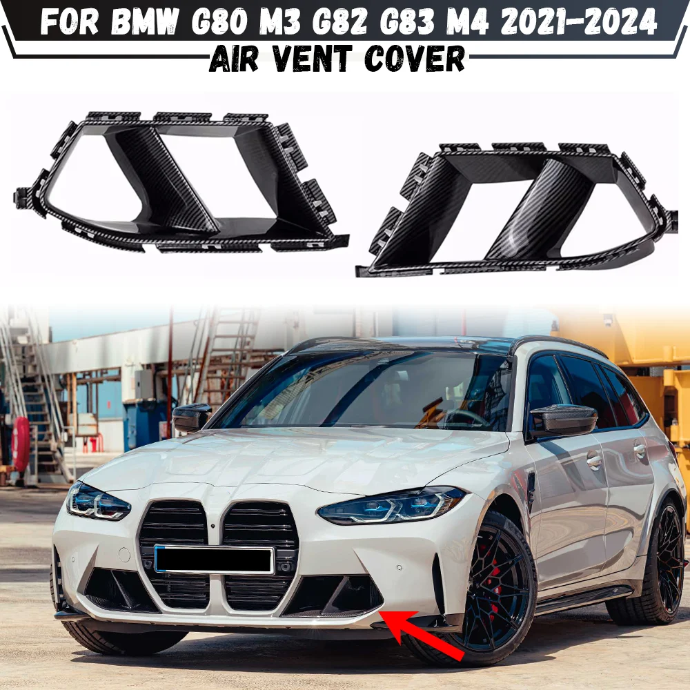 Car Front Bumper Side Air Vent Trim Fog Light Lamp Hood Intake Frame Cover Grille For BMW G80 M3 G82 G83 M4 2021-2024