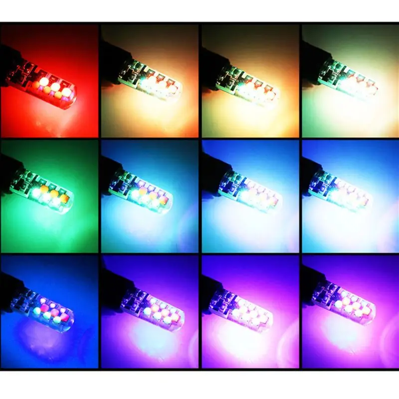 2Pcs Bright Car Clearance Lights T10 W5W RGB LED Bulb Reading Light Auto Led Bulbs With Remote Control Strobe D7YA