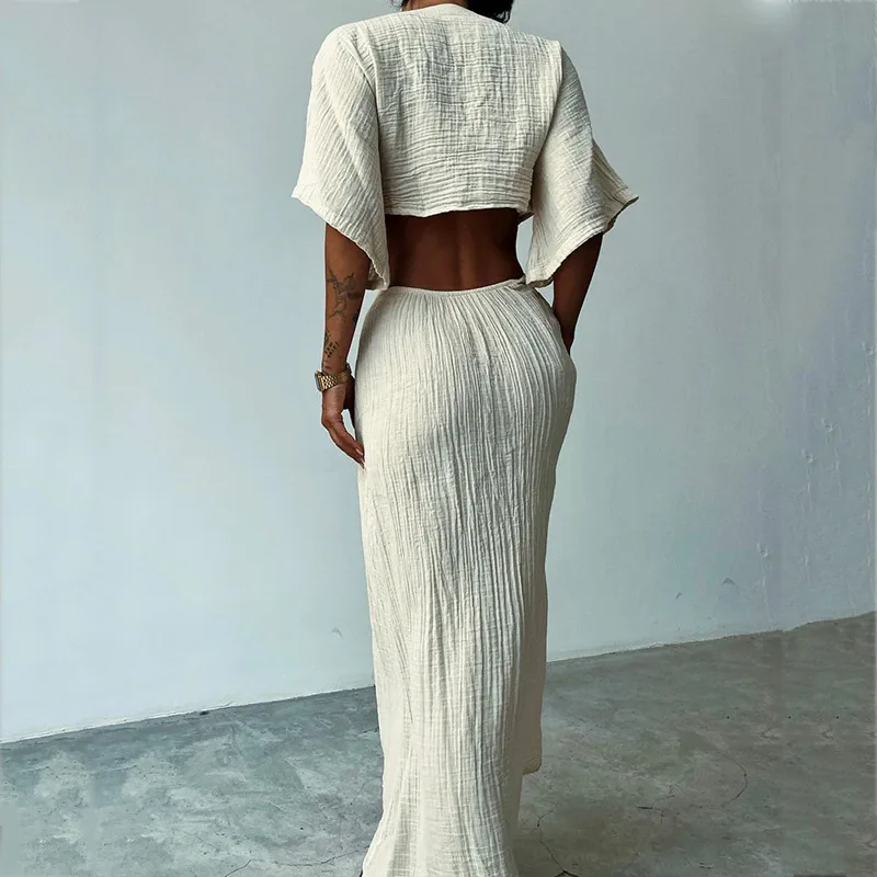 Robe longue Sexy, Slim, taille ouverte, col en v, découpée, dos nu, pour femmes, nouvelle collection été