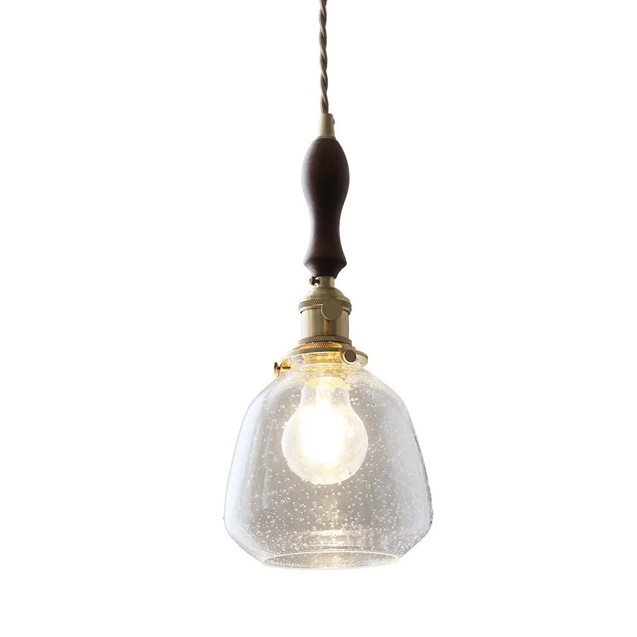 IWHD-Lâmpada pingente LED de madeira vintage, cobre nórdico, vidro moderno pendurado luz, americano ao lado luz, apto para quarto, jantar e sala de estar, Edison