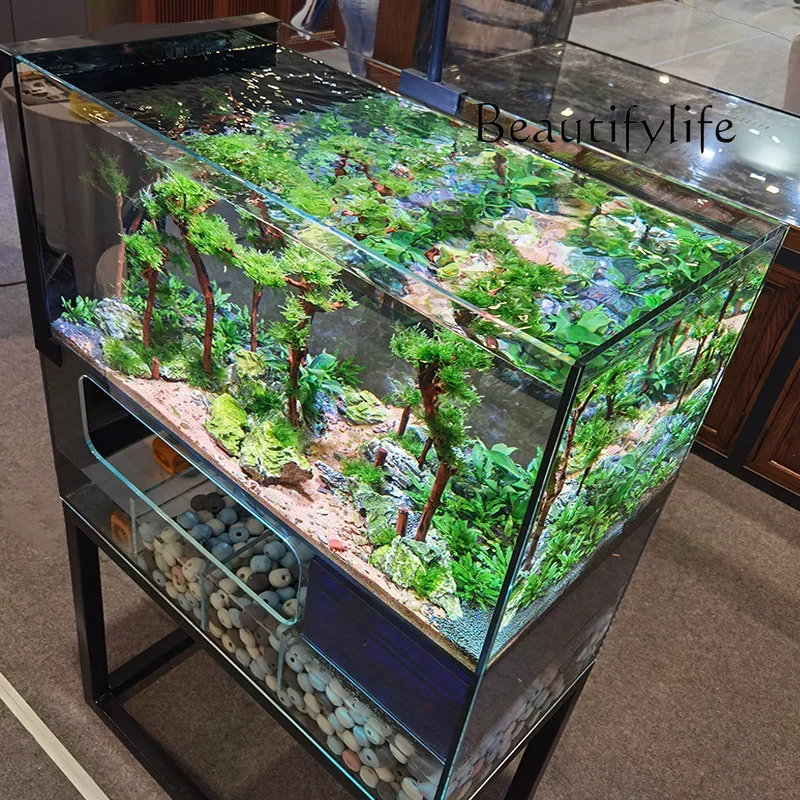 

X36 Household Living Room Desktop Small Stream Fish Tank Ultra-white Glass Integrated Bottom Filter
