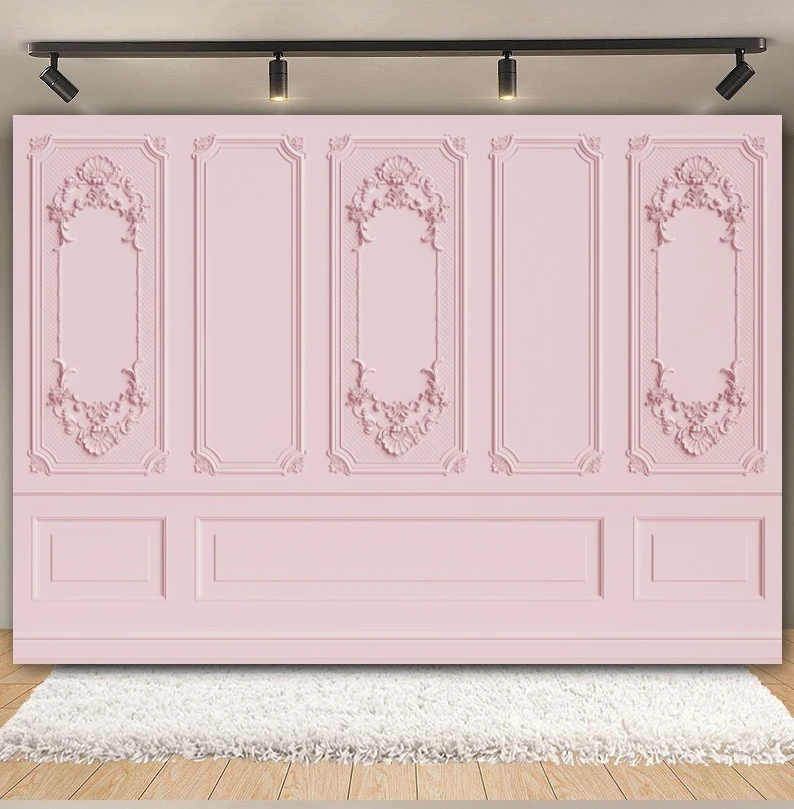 Interior Pink Retro Wall Photography Backdrop Europe Vintage Castle Palace Princess Girls Wedding Baby Shower Background Decor