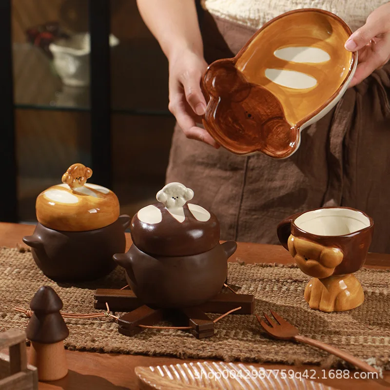 

Bread Puppy Ceramic Dessert Bowls Household Small Stew Rice Bowl, Japanese Sushi Side Dish Tableware Children's Mini Stewing Cup