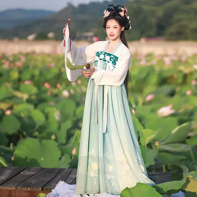 

Women's Hanfeng Jinxiu Original Jinse Ru Skirt Hanfu, Fairy Flowy Spring Summer Daily Outfit for Students, Ancient Chinese Style