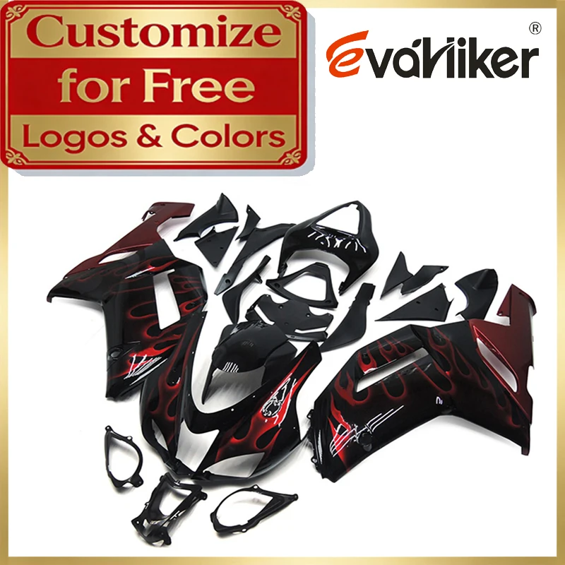 

Комплект обтекателей из АБС-пластика ZX636 07 08 для Kawasaki ZX6R 2007 2008, изготовленный методом литья под давлением, с красными огненными полосами, настраиваемые цвета