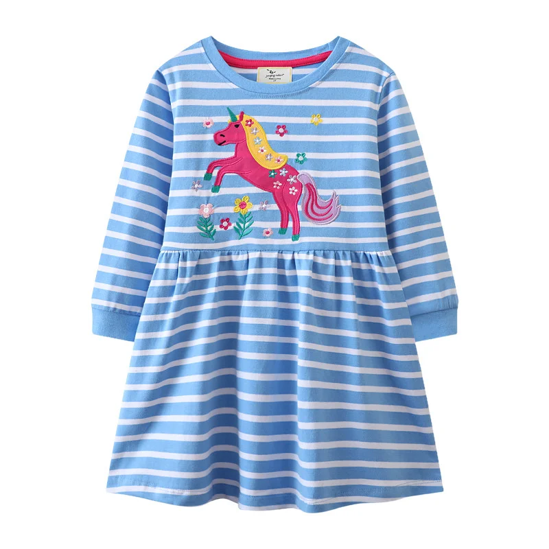 

Jumping Meters 2-7T Horse Long Sleeve Princess Girls Dresses Animals Applique Children's Clothes Party Fashion Kids Frocks