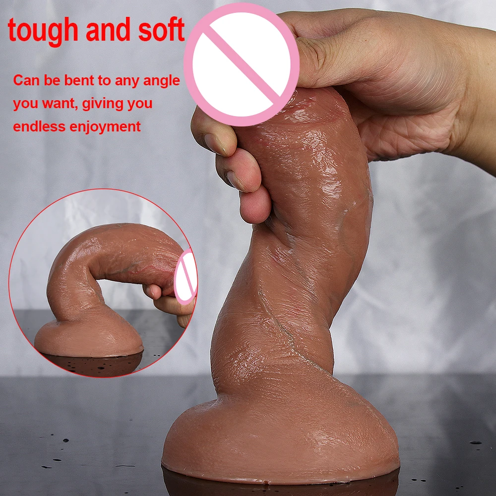 Skin Slicone Soft Suction Dildo Sexy Huge Penis Female Masturbator Double-layer Realistic Male Artificial Penis Dick Sex Product