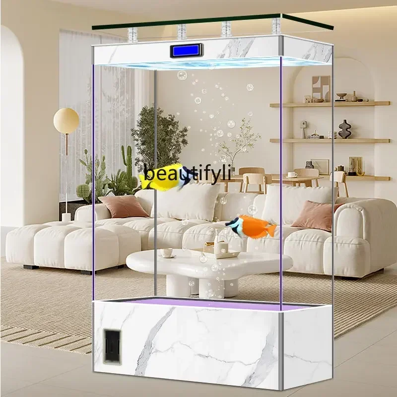 

cc182R0l Household Large Light Luxury Super White Fish Tank New Partition Lazy Change Water Ecological Fish Globe