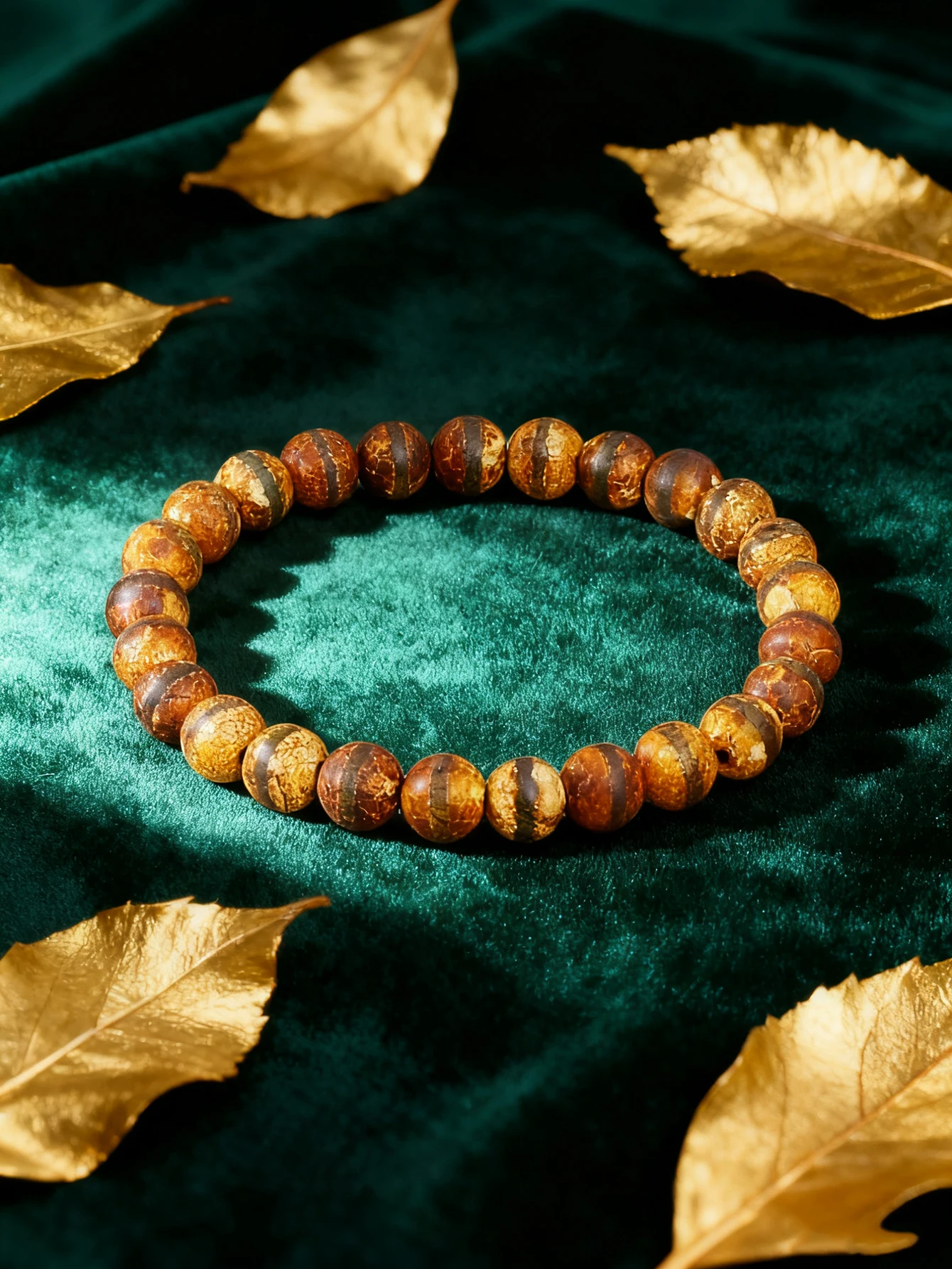 

Natural Stone Agate Bracelet Green Striped Beads Retro Antique Bead Strand Energy Reiki Charm Healing Protection Chakra Jewelry