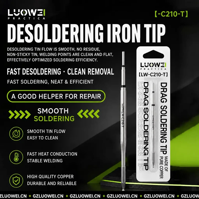 LUOWEI LW-C210-T Soldering Tip Drag Soldering Fast Heating Anti Oxidation Precise Temperature Control for Electronics Repair