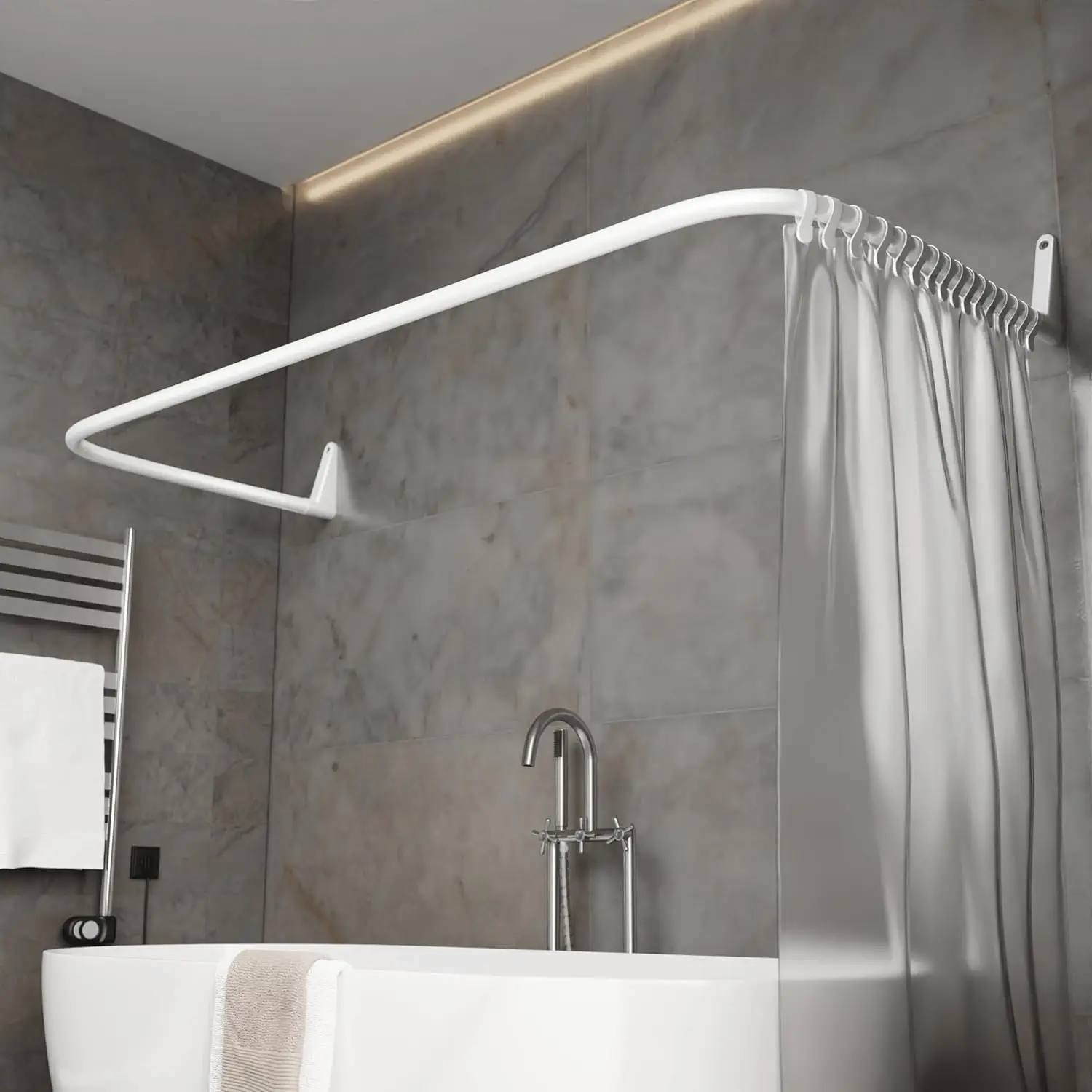 

4 in 1 L & U-Shaped Shower Curtain Rod for Bathtubs, 27.5x65x27.5", Wall-Mounted, No Ceiling Support Needed, Curved Shower Rail,