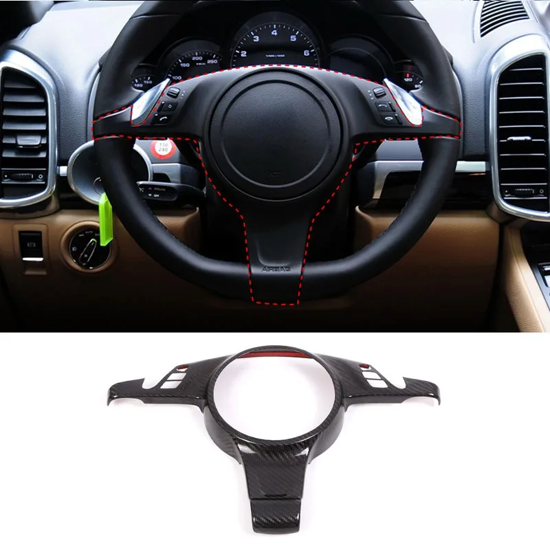 

For Porsche Cayman 2013 2014 2015 2016 Real Carbon Fiber Car Steering Wheel Frame Cover Trim Sticker Car Accessories