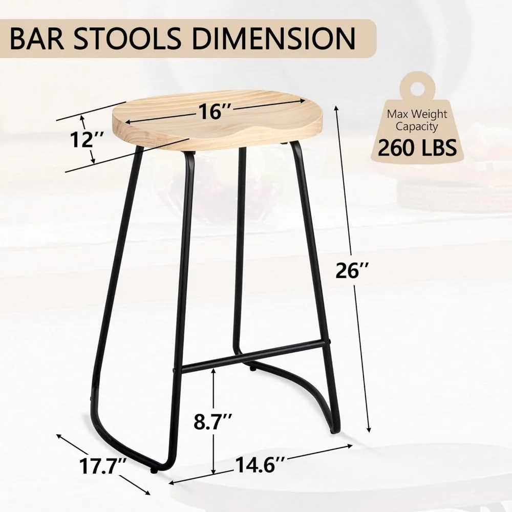 Counter Height Bar Stools Solid  Bar Stool for Kitchen Barstool with Metal Leg Rustic Backless Saddle Seat Stools with Footrest