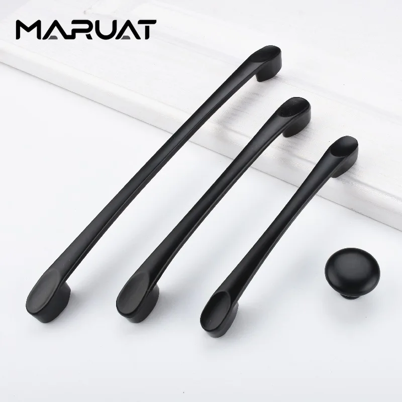 American Style Black Cabinet Handles Solid Aluminum Alloy Kitchen Cupboard Pulls Drawer Knobs Furniture Handle Hardware