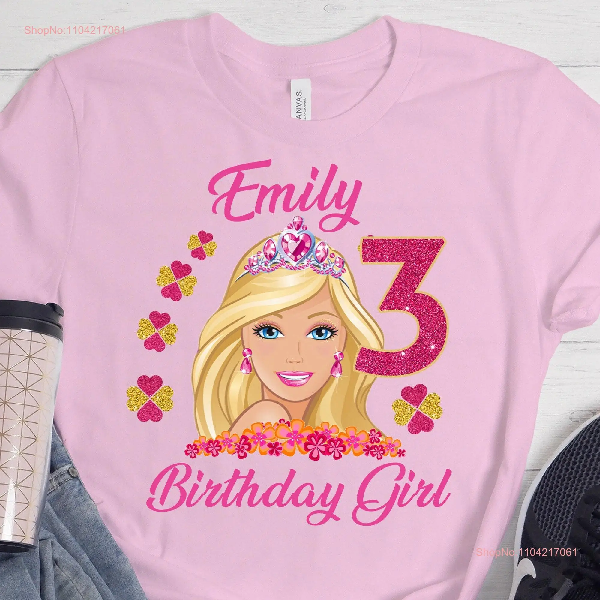 Girl Birthday T Shirt Family Personalized Blonde Doll Party NO GLITTER long or short sleeves