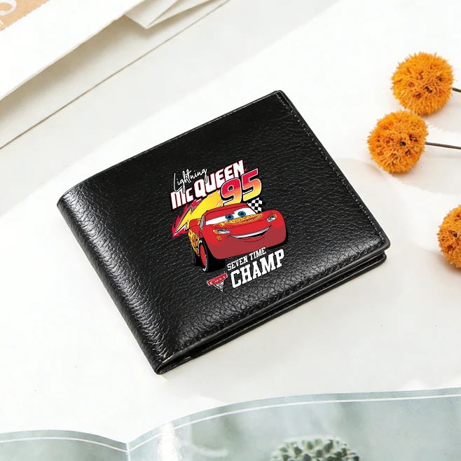 

Cars Lightning McQueen Pu Men Short Disney Movie Cartoon Leather Coin Busine Credit ID Card Billfold Foldable Storage Coin Purse