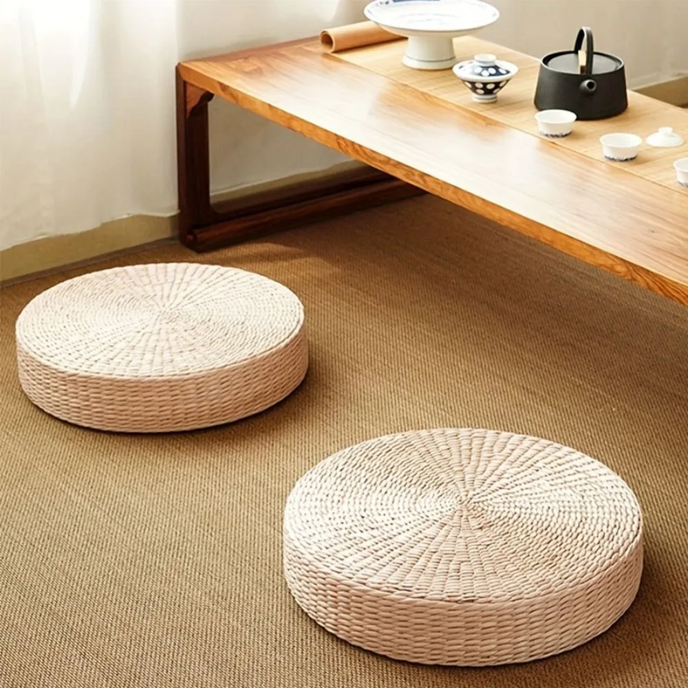 

Retro Japanese Style Natural Straw Futon Cushion Handmade Woven Tatami Cushion Round Floor Mat Tea Ceremony