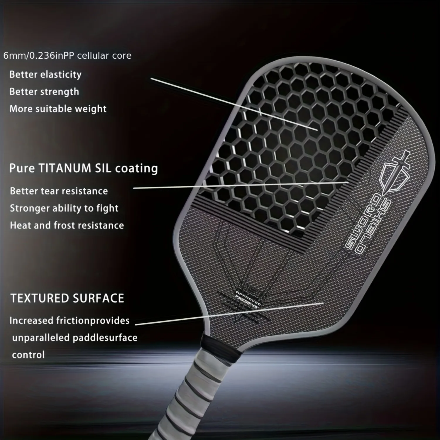 J2NT Sword & Shield Titanium Wire Woven Surface 16mm Honeycomb Core Pickleball Paddle High Spin Paddle Perfect Sports Gear
