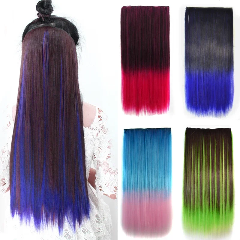 

Synthetic 5Clips In Hair Extension Natural Clip In Hair Extension 24inch Straight Ombre Color Clips in Hairpiece Extension