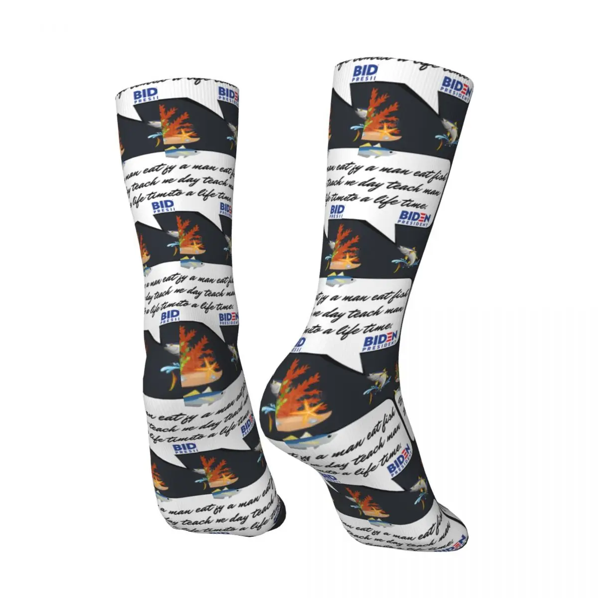 Crazy compression Buy A Man Eat Fish The Day Teach Man To A Life Time Sock for Men Harajuku Fish Seamless Pattern Crew Novelty