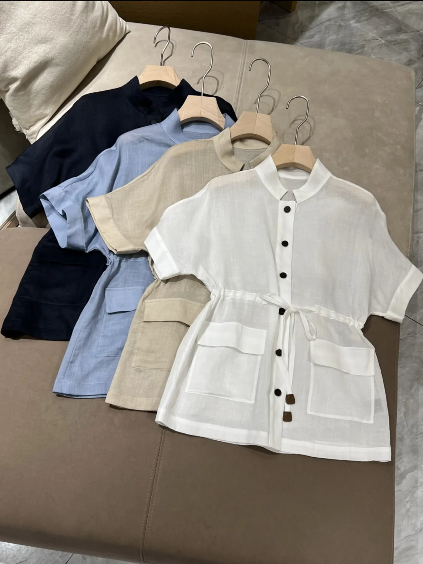

Women's New Collar Lace-up Waist Slim Shirt Shirt Top