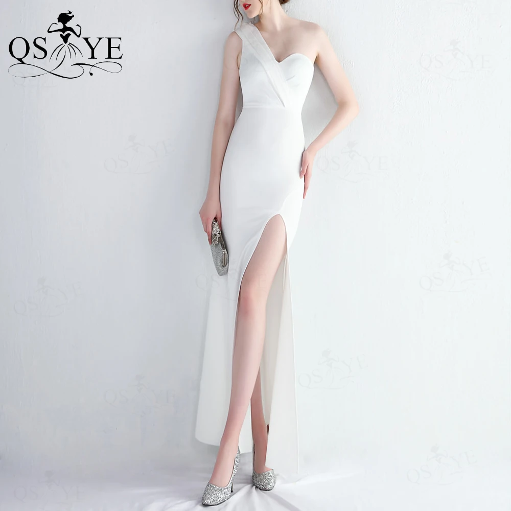 Abiti da sposa bianchi semplici abito da sposa monospalla elasticizzato abito da sposa semplice increspato guaina abito da sposa Sexy diviso matrimonio