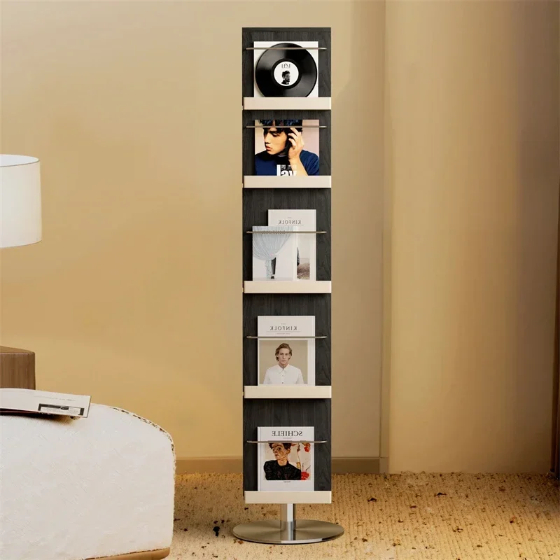 #Creative Rotating Bookcases Nordic Living Room Furniture With Full-length Mirror Storage Rack Home Solid Wood Display Bookshelf