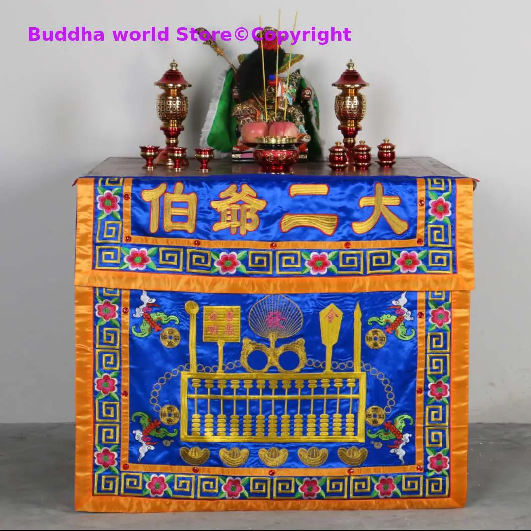 

Buddhist HOME Temple Worship ER BO YE Buddha CAI SHEN God of wealth GUAN GONG Embroidery Altar table enclosure Curtain